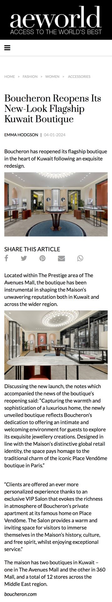Présentation de l'ouverture de la boutique Boucheron de Koweït the Avenue.